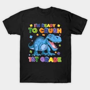 Kids 1st Day of School Crush 1st Grade Trex Dinosaur Gift Kids T-Shirt